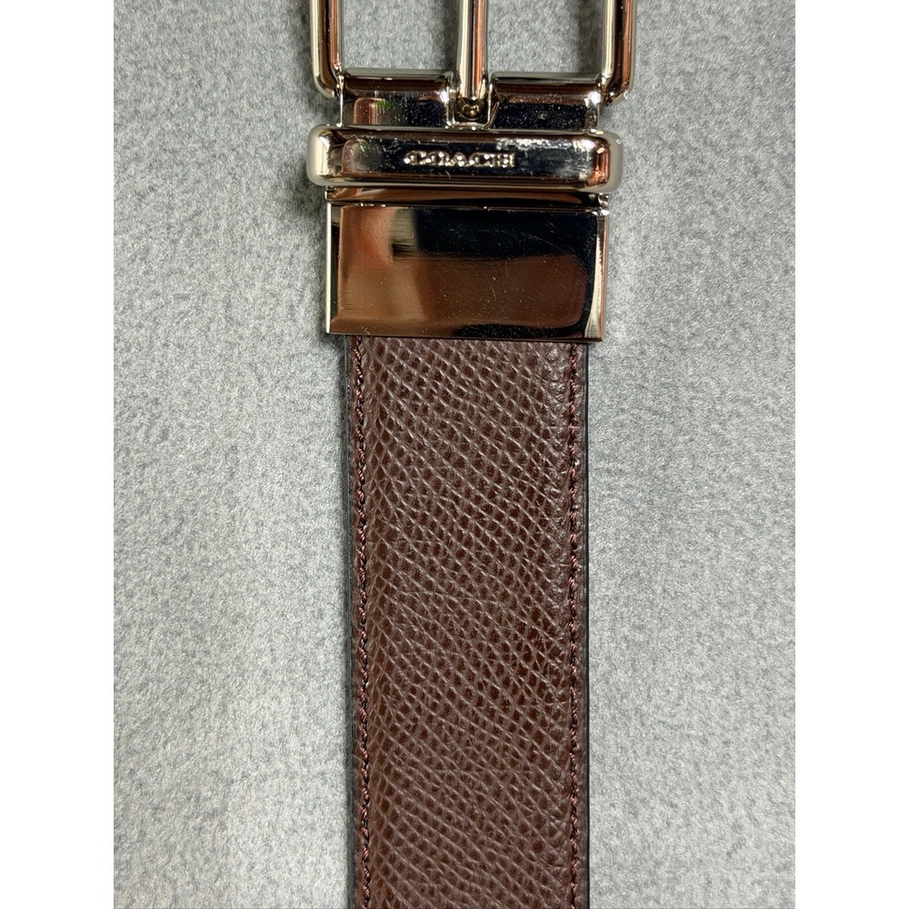 Coach Men's Black Solid/Logo Classic Dress Reversible Belt Silver Buckle 44 Long